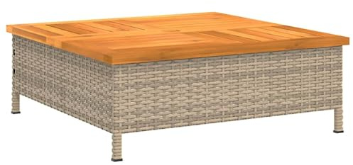 vidaXL Tavolo da Giardino Beige 70x70x25cm in Rattan e Legno di Acacia