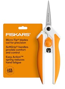 Fiskars Schere mit Mikrospitze, federunterstützte Schere, präzises Schneiden von Edelstahlklingen, Komfortgriff, Schnittdetails in Stoff, Nähschere und Kunst- und Handwerkswerkzeuge