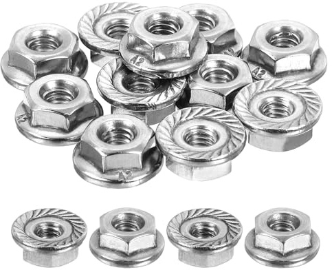 QUARKZMAN 15pz #8-32 Dadi Autobloccanti Filettatura Completa Argento | Acciaio Inossidabile 304, Dado Flangiato Esagonale Antiscivolo, Esagonali Flangiati Scanalati, Finitura Lucida