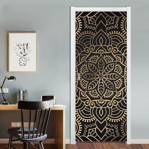 Póster Puerta 3D Precioso Patrón De Líneas Negras Y Doradas. Autoadhesivo Puerta Papel Pintado Puerta Mural Puerta Arte Puerta Vinilo Puerta Foto 90 X 210 Cm Para Salón Dormitorio Baño Cocina 0