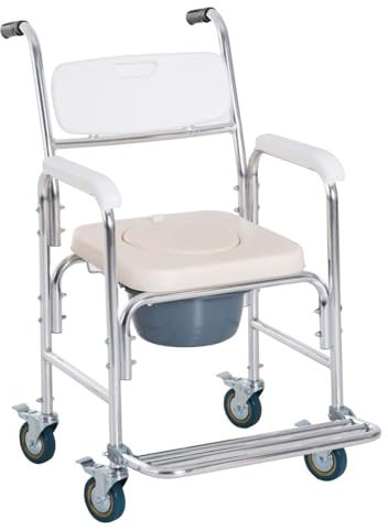LIBRACTA Rollstuhl Leichtgewicht, 4 In 1 Toilettenstuhl Fahrbar, Dusch Badehilfen Duschstuhl Mit Armlehne Und Rückenlehne, Fahrbarer Toilettenrollstuhl, Duschrollstuhl, Nachtstuhl, Bis 150 Kg