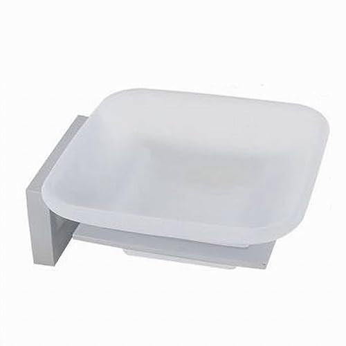 OISE ART STORE Trade Shop - Porta Sapone in Acciaio con Piattino Quadrato Vetro Satinato Parete Bagno 87214 -