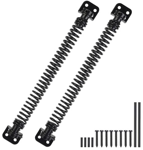 Lot de 2 ressorts de porte à fermeture automatique, ressort de ferme-porte noir robuste, tendeur réglable, fermeture automatique de portail extérieure, matériel de ressort de porte avec outil réglable