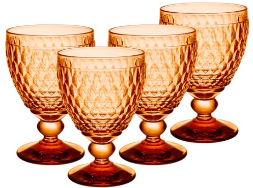 Villeroy & Boch Boston Apricot Rotweingläser 4er Set, 310 ml, Farbige Weingläser mit Facettenmuster, Kristallglas für Rotwein, Spülmaschinengeeignet, Orange