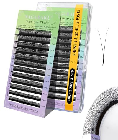NAGARAKU Y Pestañas Suministros Y Lash Abanicos Pre Armados Prefabricados 2D Volumen Ruso Cruz Y Pestañas Tejidas a Mano Malla en Forma Y Eyelash Extension Cluster Negro Mate 12 Filas(0.07 D 8-15mm) | La malla tejida a mano y formada los racimos Wispy formados, uso profesional natural de la luz fácil del salón del ventilador
