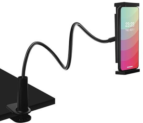 Dunkwckore Tablet Halterung, 360° Schwanenhals Handyhalterung Flexibler Verstellbarer Arm Im Bett für Ipad/Handy/Samsung Galaxy Tabs Usw, 4-10.6 Zoll Handys Und Tablets, 80cm Gesamtlänge (Schwarz)