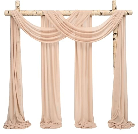 Showgeous 2er-Set Chiffon für Hochzeitsbogen,Nude,73×610cm | Transparenter Chiffon mit vernähten Kanten; knitterarm, waschbar und wiederverwendbar für Hochzeitsbogen und Fotodeko