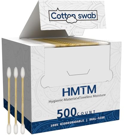 500 Count Cotton Swabs, Bamboo Cotton Swab for Eye Ears Oil Makeup, Lint Free Double Tipped Natural Cotton Buds, Cleaning with Wood Handle Remove Dust and Dirt (Pack of 1))