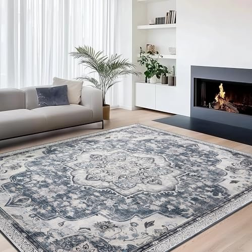 SONGMICS Wohnzimmerteppich Waschbar rutschfest, Boho, 200 x 290 cm | Kurzflor Teppich Faltbar, Dekoration für Schlafzimmer, Taubengrau, Verina Kollektion TAR310G01