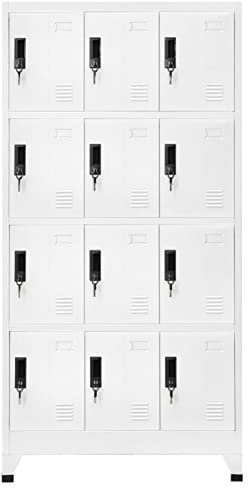 Stahlschrank mit 12 Fächern, Aufbewahrungsschrank für Mitarbeiter, Fitnessstudio, Schule, Umkleidekabine, 90 x 45 x 180 cm, Weiß