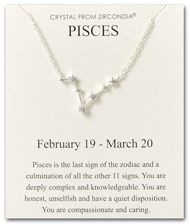 Philip Jones Collana con segno zodiacale Pesci costellazione e biglietto di citazione con cristalli Zircondia