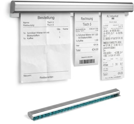 Bonhalter Tickethalter 40cm, Bonleiste Gastronomie Aluminium Bonschiene | Quittungshalter Klemmleiste Papier, Bestellhalter ohne Bohren für Restaurant Kühlschrank Küche Büro