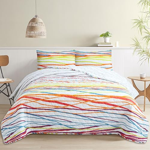 Colcha Boutí Cama 150 (250x270) Estampada – Cubrecama Ligero y Transpirable para Verano y Entretiempo – Algodón y Poliéster – Incluye 2 Fundas Almohada (50x70) – Acabado Punta Redonda (Cabo Verde)