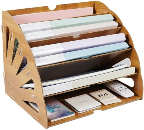 Tonsmile Dokumentenablage Holz, A4 Briefablage 5 Ablagefächer Schreibtisch Datei Organizer Papierablage Aktenaufbewahrung Ablagesystem Dokumentenhalter für Büro