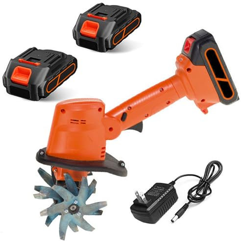 Electric Cordless Tiller Cultivator, Small Garden Rotavator with Rechargeable Lithium Battery, 10cm Tilling Width, 10cm Working Depth, Handheld Soil Tiller Rotavator For Farm, Yard, Lawn