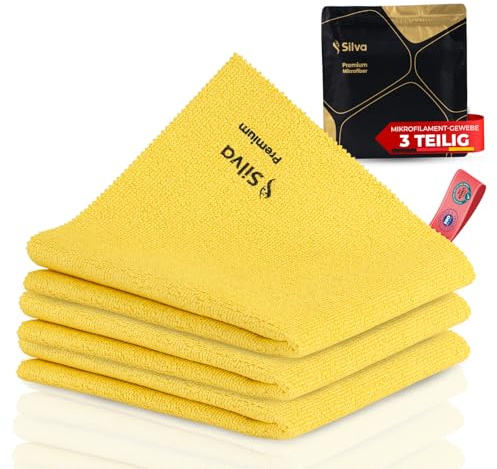Silva Mikrofasertücher 38x35 cm – 3er Set – Weiche & saugstarke Reinigungstücher – Fusselfreie & kratzfreie Allzwecktücher für Glas, Spiegel, Möbel, Küche, Auto & Haushalt – Waschbar & langlebig
