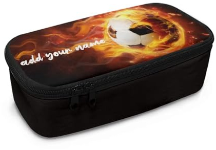 Dngkaoje Großes Federmäppchen für Mädchen und Jungen, ästhetisches Federmäppchen, Organizer mit Reißverschluss, niedliches Federmäppchen für die Schule, Flammen-Fußball mit individuellem Namen