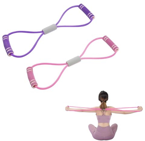 SSKHE 2pcs Multifunctional Fitness Resistance Band Set Pink and Purple Chest Expander Arm Figure 8 Elastic Design Yoga Gym Fitness Pulling Rope Stretch StrengthTraining for Shoulder and Arm Muscles