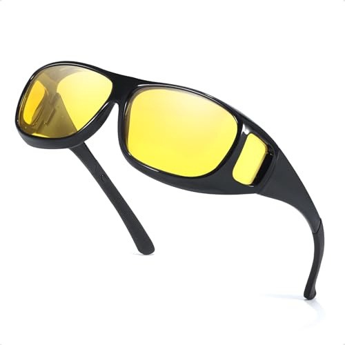 Myiaur Night Driving Fit Over Glasses for Men Polarised Anti-Glare with Yellow Lenses for Enhanced Night Vision & Headlight Protection