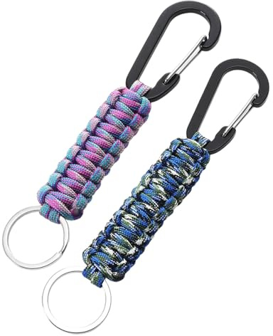 JUKOTA 2 PCS Llavero de Paracord con Mosquetón,Llavero en Forma de D con Cuerda Trenzada en Camuflaje para Hombre Mujer,Llaveros para Llaves,Exteriores,Camping,Pesca,Mochilas