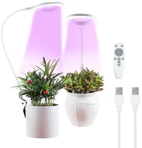 Lámpara para plantas LED de espectro completo – Grow Light de 56 LED, luz de crecimiento plantas interior 10W con temporizador y cuello de cisne 360° – 2 unidades