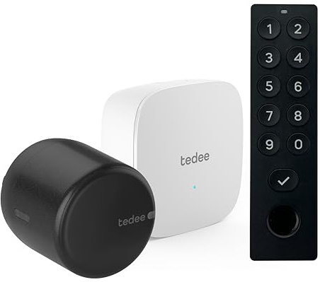 tedee Lock GO 2 Aluminium Set | smartes Türschloss Schwarz | WLAN-Bridge | biometrisches Tastenfeld Schwarz | Smart Home iOS, Android | Bluetooth | PIN + Fingerprint | keine Installationshardware