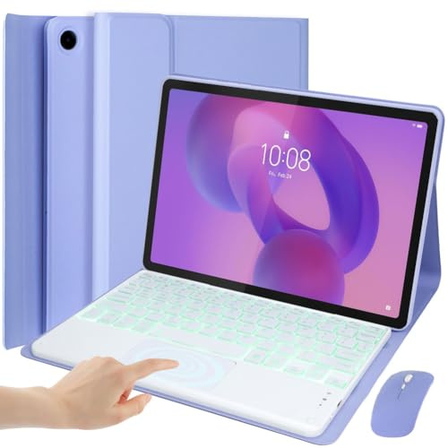 EHLCYS Funda con Teclado para Lenovo Idea Tab 11 Pulgadas 2025 (TB-336ZU/TB-336FU), Retroiluminación 7 Colores Panel Táctil Desmontable, Español Ñ Teclado, Funda Ultrafina con Ratón,Púrpura
