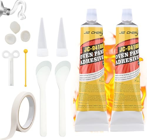 100 Ml Hochtemperatur Kleber x 2,Feuerfestes Silikon， Kleber HitzebestäNdig mit Schaber， Für Mikrowelle, Backofen, Induktionsherd, Dunstabzugshaube,Transparente Farbe