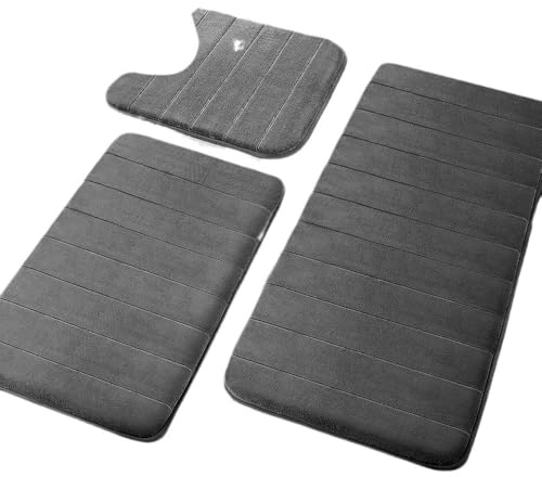 RANJIMA Badezimmerteppich Set 3 Teilig, Weicher Mikrofaser Badematte, Badteppich rutschfest Waschbar Badvorleger Set für Dusche, WC & Badewanne, U-Form Bad Toilette Teppich（U50x60+40x60+50x80cm）