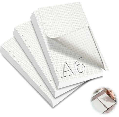 mawmuaw 3 Confezioni Fogli A6 con Buchi 180 Ricarica Carta Quadretti 6 Fori A6 Ricariche per Fogli Formato Planner Inserti di Carta per Raccoglitore ad Anelli Ricarica Agenda Schizzi Pittura