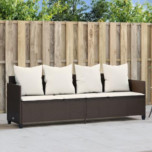 Frdhee Gartensessel Relaxstuhl,Sonnenliege mit Kissen Braun Poly Rattan,Schlafsessel für Urlaub,Garten,Camping,Park