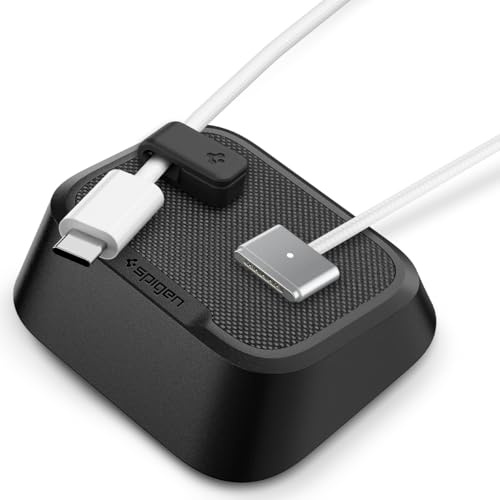 Spigen Magnetic Cable Holder Management with Ergonomic Sloped Design [2 Pack Magnetic Cable Clips] Desk Organiser with Non-Slip Base for Office & Travel, Multipurpose Cord Keeper for Charging Cables