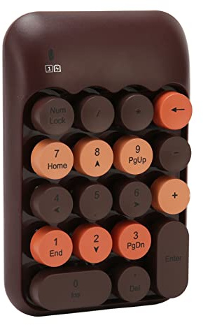 TICFOX Tastierino numerico wireless 18 tasti Tasti rotondi a colori retrò Mini tastiera numerica con USB per laptop Lavoro d'ufficio Contabilità Foglio di calcolo Excel Materiale A (Colore del caffè)