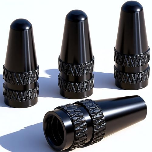 MEAJOO Black Presta Valve Caps (4 Pack) – Dust & Air Stem Covers for MTB, Road Bike, Bicycle – Fits French Valves, Aluminum Tubeless Tire Valve Caps