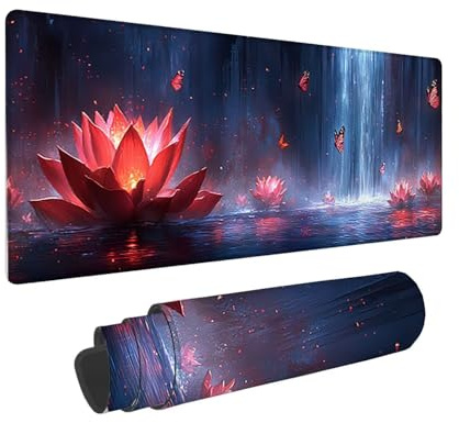 Alfombrilla Ratón Gaming XXL, Gaming Mouse Pad 1400 x 600 mm, Protector Escritorio Antideslizante, Alfombrilla de Ratón Nenúfares, Mousepad Grande, Tapete Raton para Jugadores de PC, Oficina h-757