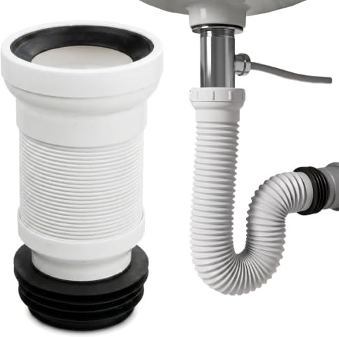 Manguito Inodoro Flexible y Extensible (25-50cm) - Conector Desagüe WC Universal Ø 90-128mm - Tubo Desagüe Inodoro Compatible con 90% de Inodoros, Junta de Goma Hermética, Anti-Olores y Fugas, Negro