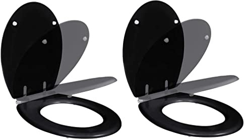 Asiento de inodoro con cierre suave, color negro, fabricado en MDF, con bisagra de cierre suave, ajuste universal para todos los inodoros comunes, ideal para familias y restaurantes.