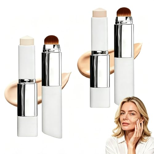 Faccelove Foundation Stick ab 50-60, 2 Stück Farben [Elfenbeinweiß+Natürlich], Faccelove Foundation Reife Haut mit Pinsel+SPF 15, Natürliches Glow Finish für Alle Hauttypen
