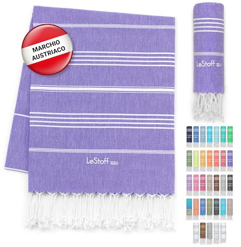LeStoff Serviette de Plage – 100% Coton Bio, 95 x 180 cm, Prélavé, Absorbant, Séchage Rapide, Fouta hammam, Serviette de Bain, Serviette de Voyage, Drap de Plage, Fouta de Sauna (Ultra Violet)