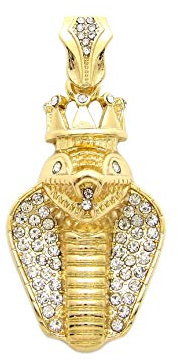Fashion 21 Unisex Iced Out King Crowned Cobra Snake Pendant 24 Various Chain Necklace in Gold, Silver Tone (Gold/Pendant Only)