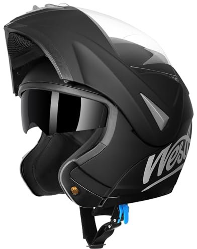 Westt Klapphelm Motorradhelm ECE-R 22.06 Zertifiziert Integralhelm für Damen und Herren Jethelm mit Kinnschutz Scooter Roller Moped Helm mit Sonnenblende und Visier