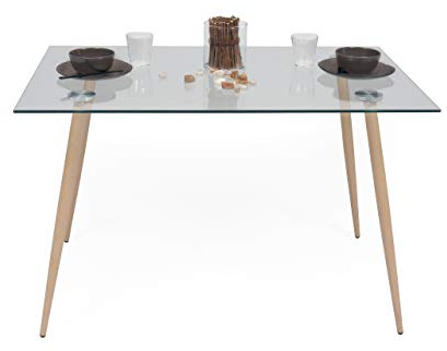 Homely - Mesa de Comedor o Cocina Cairo Antique | Mesa de Diseño Nórdico | Mesa de Cristal | Mesa de Comedor, Cocina, Salón | Patas de Metal Acabado Madera | de 120x79,5 cm | Color Roble