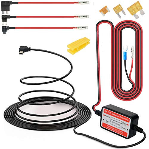 Gebildet Dash Cam Hardwire Kit Mini USB 10ft 12V-24V to 5V, Low Voltage Protection ACN/ACS/ACU Add a Circuit Fuse Holders (Right Angle Mini USB and fuse kit)