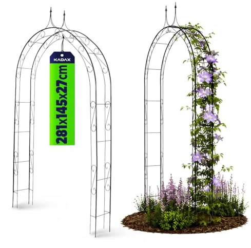 KADAX Rosenbogen, Gartenbogen für Kletterpflanzen, Rosen, Garten, Pergola, pulverbeschichteter Stahl, Gartenlaube, wetterfest, Rankhilfe, Torbogen, Spalier, Deko, Schwarz (27 x 145 x 281 cm)