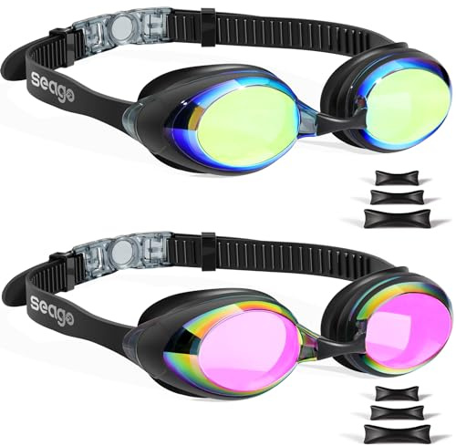 Seago Swim Goggles Adult Men Women Youth Junior 2 Pack Anti-Fog Flat Lens