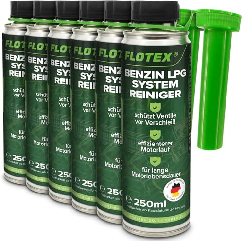 Flotex® Benzin LPG Systemreiniger 6X 250ml | Motorsystemreiniger reinigt zuverlässig das Verbrennungssystem | Motorreiniger Additiv schützt Ventile vor Verschleiß | Made in Germany