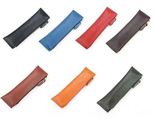 TopHomer Federmäppchen, Stifteetui, PU-Leder, Schreibwaren-Tasche, Halter mit metallischer Reißverschlusstasche für Stifte, Make-up, Pinsel, Schreibwaren, Kunst, Uni, Büro (1 Stück, schwarz), Orange,