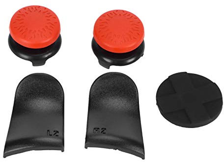 5 in 1 Controller Accessory for PS5, Thumb Stick Grip Key Cap Joystick Cover, L1/R2 Key Cap Trigger Extender, Joystick Key Cap, Cross Key Cap (red)