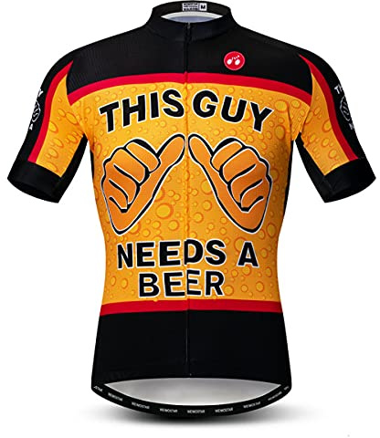 PSPORT Herren Radtrikot This Guy Need A Beer Sommer Bike Shirt Kurzarm Fahrradbekleidung Reflektierend