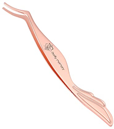 Pretty memory Eyelash Applicator Tool Stainless Steel Lash Tweezers Curved Eyelash Tweezers for Easy Lash Application and Removal, Rose Gold